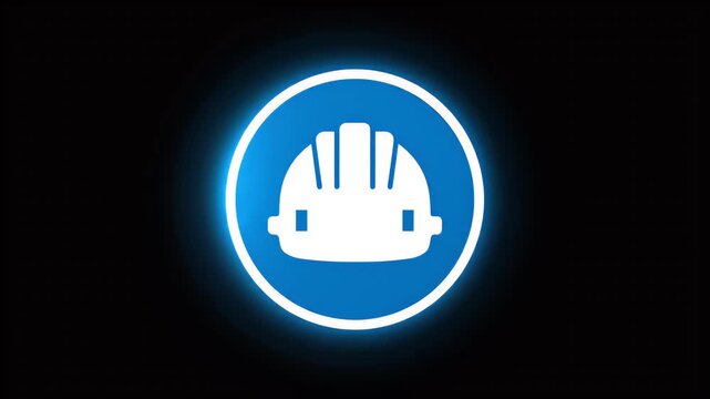 Safety hard hat symbol on a dark, glowing blue background