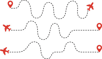 Vector airport pin airplane flight route illustration, start and end point travel tourism concept plane icon dotted line path map pin © Alamin by vision 2