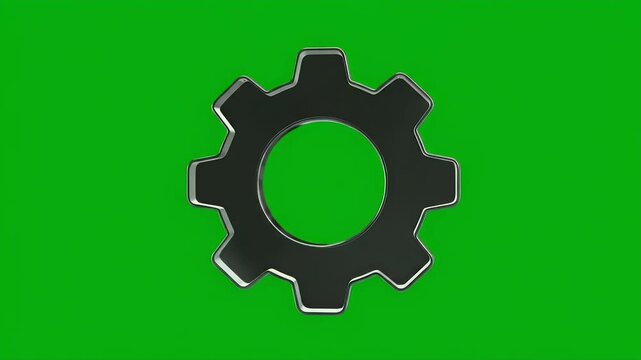 Polished metal gear, isolated on a green chroma key background, side view