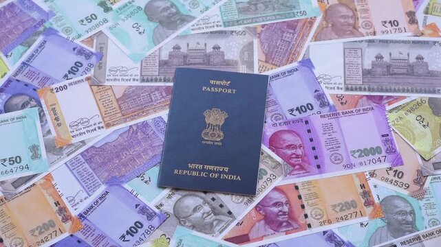 Indian passport, a document for travel, leisure, and work. Passport of India as a travel background for your design