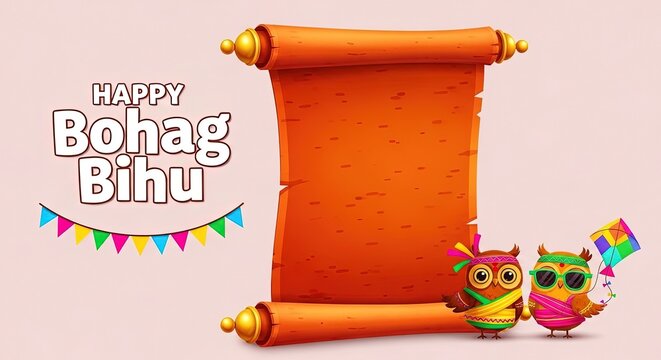 Happy bohag bihu festival celebration with owls