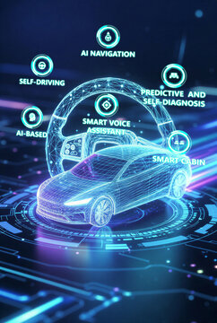 AI-Generated Concept of Smart Autonomous Car with Advanced Digital Features Interface