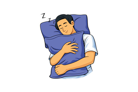 Sleepy man embrace with a blue pillow vector illustration