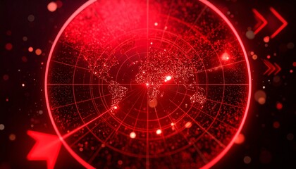 Global surveillance system concept with a red radar display