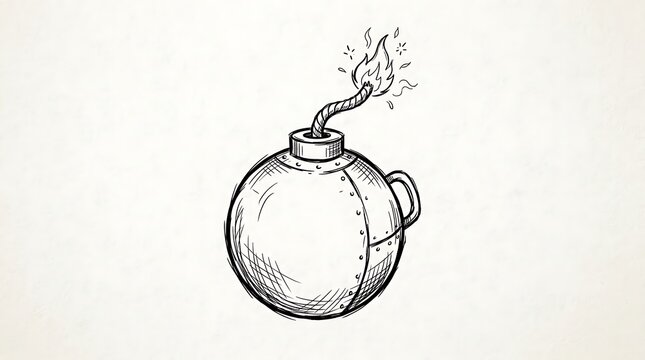 Molotov cocktail with a lit wick, a simple hand grenade made from a glass bottle filled with flammable liquid, used as an improvised weapon