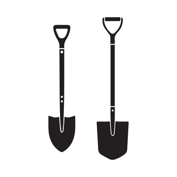 Garden shovel and spade icons silhouette for digging and planting vector
