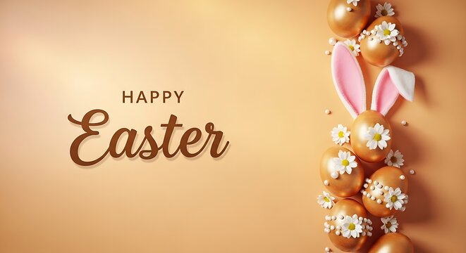 Easter day background with happy easter text and decorative easter eggs