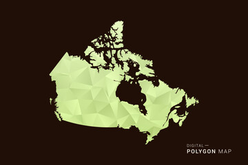 Obraz premium Canada Map - Low poly polygon map in soft light green gradient on dark brown background, modern minimal geometric style, clean abstract vector illustration design.