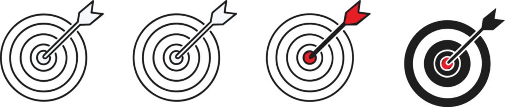 A series of four target illustrations demonstrates increasing accuracy moving from misses to a bullseye high quality professional detailed modern elegant