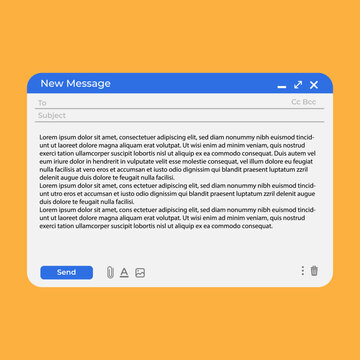 Email interface. Mail window template, internet message isolated frame, blank email. Modern flat style vector illustration. Gmail. Google mail. Iphone. Yahoo.