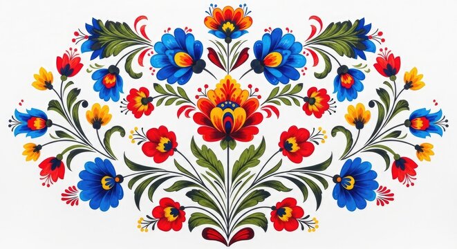 Vibrant floral pattern with blue red and yellow flowers