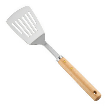 A metal spatula with a wooden handle