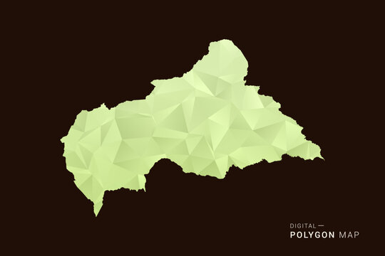 Central African Republic Map - Low poly polygon map in soft light green gradient on dark brown background, modern minimal geometric style, clean abstract vector illustration design.