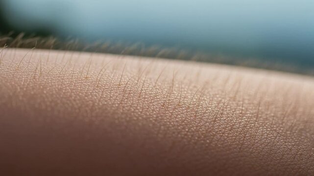 Close up of human skin with fine hair showing goosebumps on arm during cold or emotional reaction