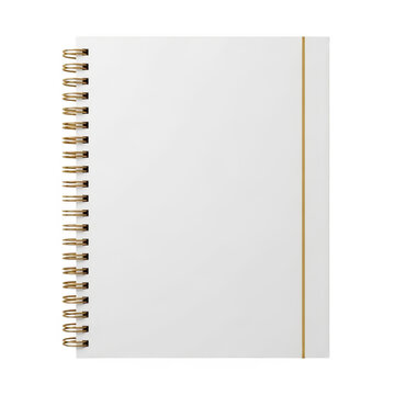 A blank spiral notebook with a gold spiral binding