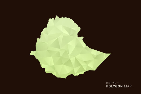 Ethiopia Map - Low poly polygon map in soft light green gradient on dark brown background, modern minimal geometric style, clean abstract vector illustration design.