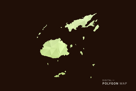 Fiji Map - Low poly polygon map in soft light green gradient on dark brown background, modern minimal geometric style, clean abstract vector illustration design.