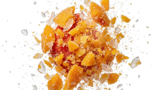 Crunchy sugary chunks of orange candy on black background for food or dessert concepts