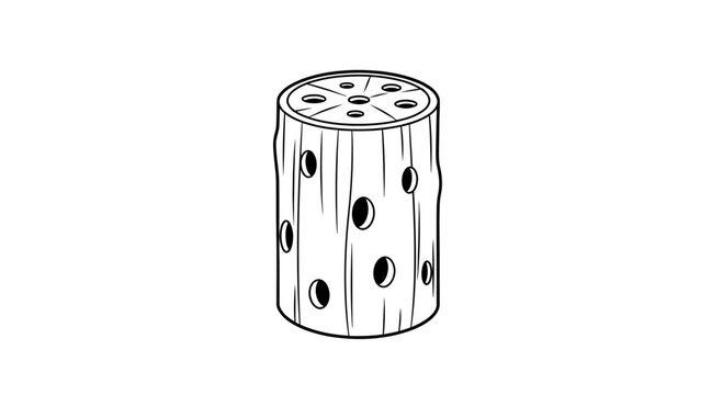 Wooden cylinder with round holes.