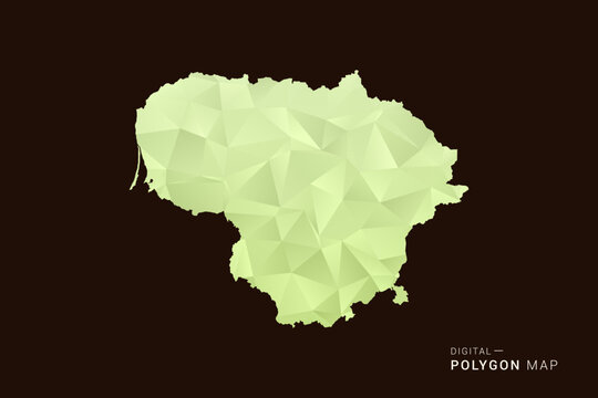 Lithuania Map - Low poly polygon map in soft light green gradient on dark brown background, modern minimal geometric style, clean abstract vector illustration design.