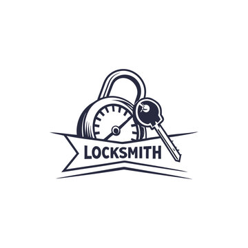 Locksmith service logo emblem with padlock and key