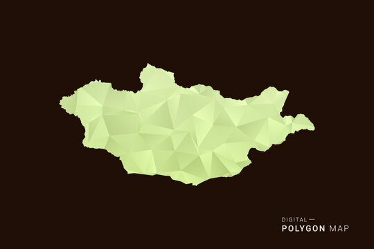 Mongolia Map - Low poly polygon map in soft light green gradient on dark brown background, modern minimal geometric style, clean abstract vector illustration design.