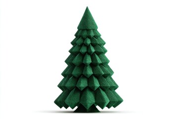 Fototapeta premium Green artificial Christmas tree with geometric design isolated on white background, decoration concept for holiday, winter celebration and festive season indoors.