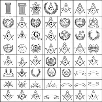Masonic Freemasonry Symbols Vector Icon Set Depicting Ancient Spiritual Brotherhood
