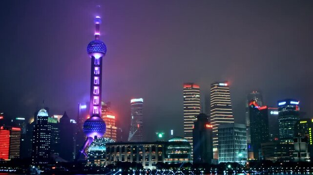 Modern urban night view of the Bund in Shanghai