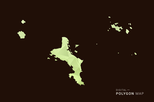 Seychelles Map - Low poly polygon map in soft light green gradient on dark brown background, modern minimal geometric style, clean abstract vector illustration design.