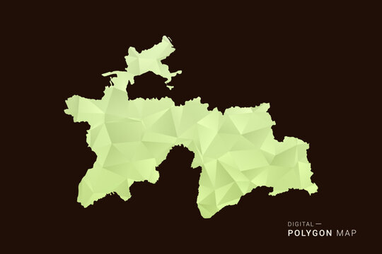 Tajikistan Map - Low poly polygon map in soft light green gradient on dark brown background, modern minimal geometric style, clean abstract vector illustration design.