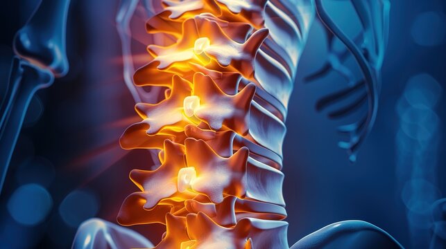 Medical illustration of Herniated Disc, a common spinal condition where the soft inner core of an intervertebral disc protrudes through the fibrous outer layer, often affecting the neck and lower back