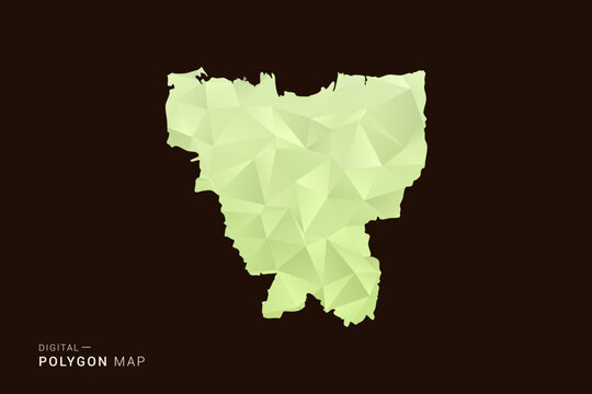 Jakarta Map - Low poly polygon map in soft light green gradient on dark brown background, modern minimal geometric style, clean abstract vector illustration design.