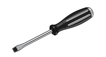 Fototapeta premium A flat, minimal vector graphic of a screwdriver with a black handle and silver metal shaft, ideal for use as an icon or clipart in digital design and technical illustrations.