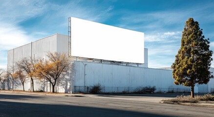 Obraz premium Large blank billboard above a white building on a sunny day