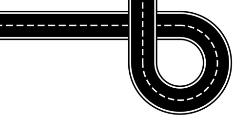 Fototapeta premium Horizontal asphalt road template. Winding road vector illustration. Seamless highway marking Isolated on background. 