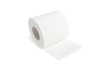 Fototapeta premium White toilet paper lies on a white background.