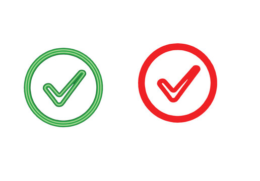 Green check mark and red x mark icons - approval, rejection, and decision symbols, line art