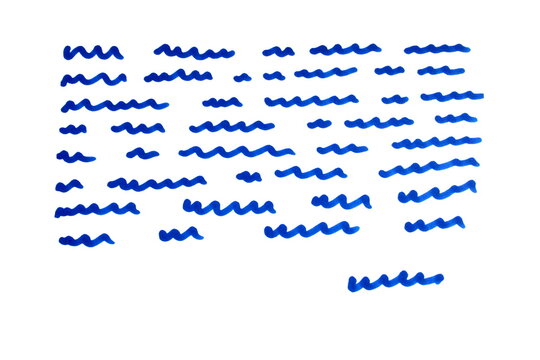 Doodle drawn with a blue marker on a white background.