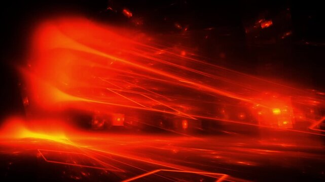 futuristic rectangles shine in red light in dark futuristic cyber atmosphere with streaks of energy lights in technological ambiance