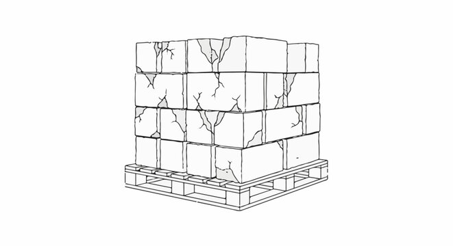 Stacked cracked bricks on a wooden shipping pallet