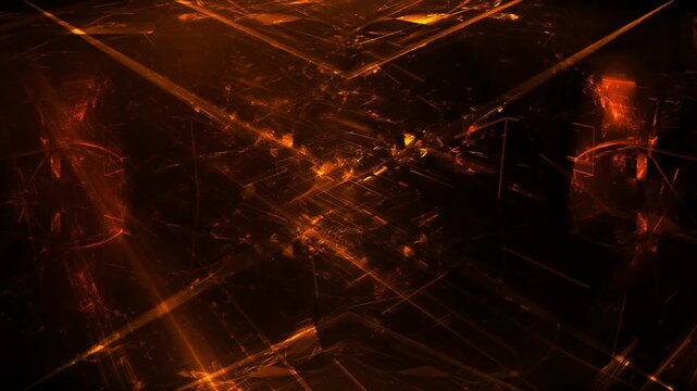 digital lines and lights glowing orange in the dark in futuristic atmosphere and technological ambiance
