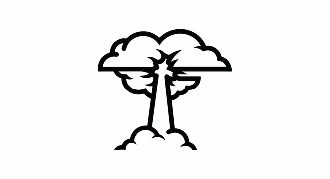 Stylized atomic mushroom cloud explosion icon, black outline on white