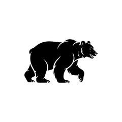 Fototapeta premium A black and white vector illustration of a powerful grizzly bear walking. This clean, dynamic silhouette is perfect for outdoor adventure, wildlife, and sports branding.
