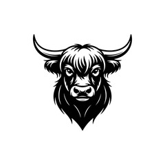 Fototapeta premium A black and white vector illustration of a powerful bison head with large horns and a thick mane. A strong, detailed mascot perfect for sports and outdoor branding.