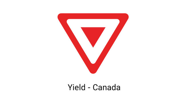Red inverted triangle road sign for yield in Canada, indicating essential traffic right-of-way rules for drivers and pedestrians on roads