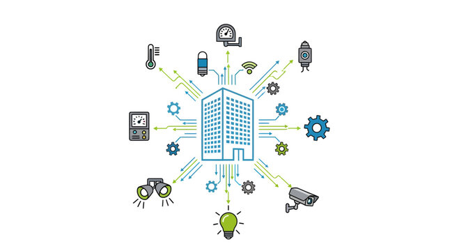 Smart Building IoT System with Integrated Devices and Network Connectivity for Modern Automation and Digital Management Solutions, Enhancing Efficiency and Security