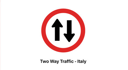 Obraz premium Essential road sign indicating two-way traffic flow, providing clear visual guidance for drivers on roadways with opposing directions, emphasizing road safety and regulation