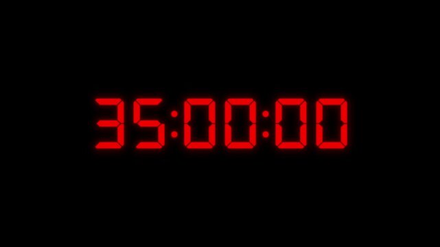 40 seconds red digital timer animation with soft glowing numbers on black background for modern visuals