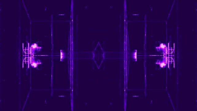futuristic rectangles shine in purple light in dark futuristic cyber atmosphere with streaks of energy lights in technological ambiance